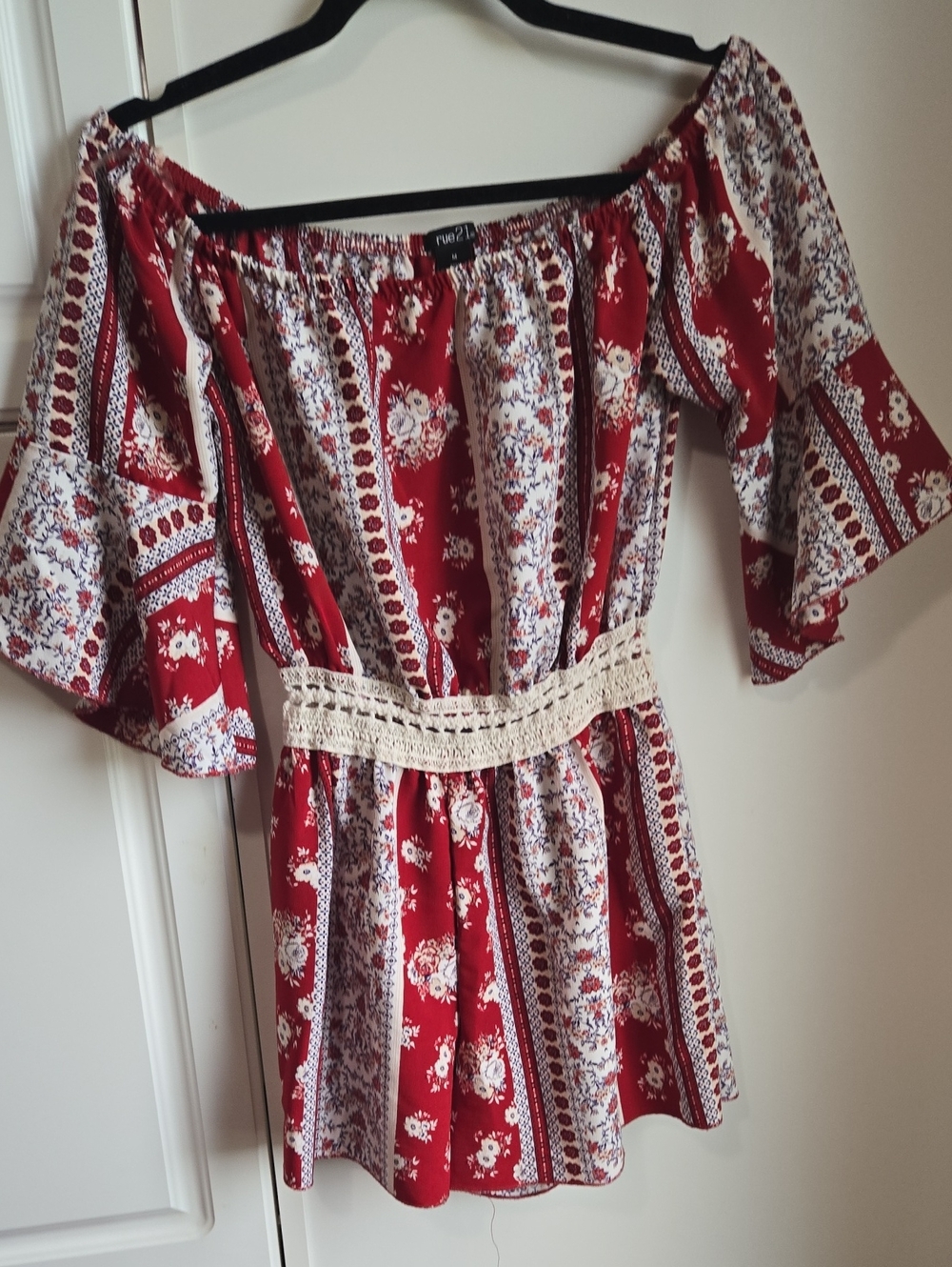 Red Floral Off-Shoulder Boho Romper